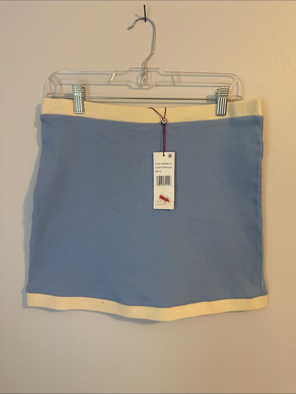 Red Carter Light Blue Knit Mini Skirt with Cream Trim